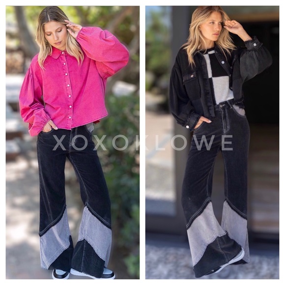 POL Corduroy Pants Retro High Waist Color Blocked - Picture 7 of 16